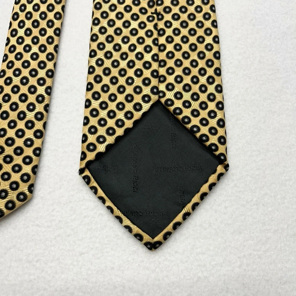 Stefano Ricci Gold Pure Silk Luxury Tie w Black‎ Circles Made in Italy